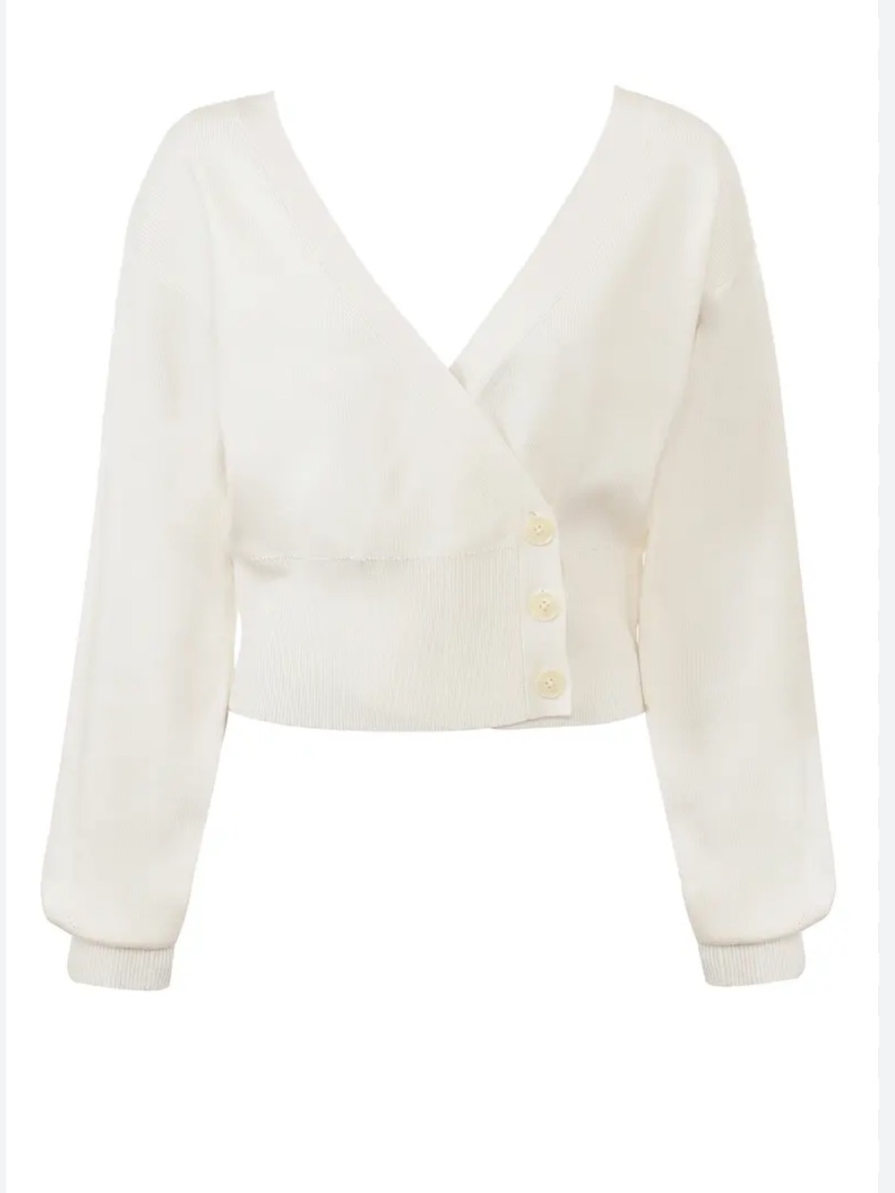 House of CB Cream V-Neck Cropped Balloon Sleeve Cardigan